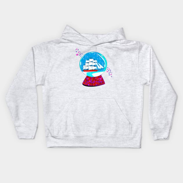 A Snow Globe with Clipper Ship Kids Hoodie by YudyisJudy